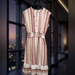 Rails EUC Size S Pretty Striped Pink Ivory Orange Ruffled Cotton Sundress (0643)